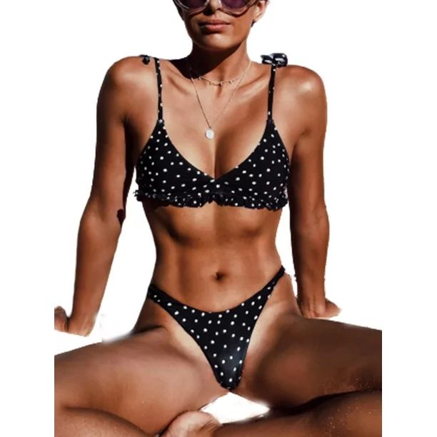 FINELOOK Women Swimwear Ruffle Dot Polka Swimsuit Padded Push-up Bikini Set - Walmart.com | Walmart (US)