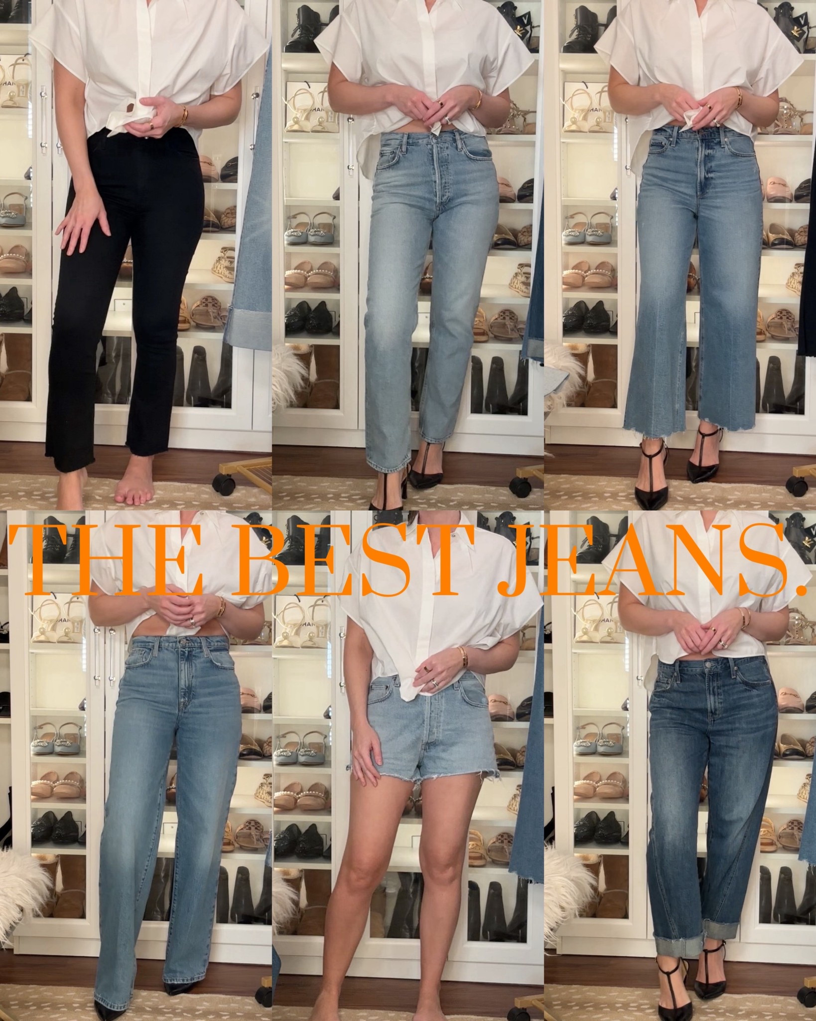 Rounding up the best of the best jeans! From relaxed, straight leg, cropped, and wide leg, I’ve got you covered💕
Agolde jeans usually have less stretch, so get your true size… they’ll stretch (I do 27.)
Frame jeans 27
Mother have a tighter fit, 28
Pistola denim linked are a bit stretchier- I can do a 27 or 28. I’m wearing a 28
In top right 
Agolde shorts I size up for a loooser fit- 28
Target shorts I got my true size, 4