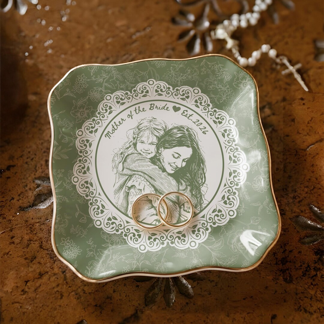 Personalized Mother of the Bride Photo Jewelry Dish, Custom Toile De Jouy Mom Photo Ring Dish, MO... | Etsy (US)