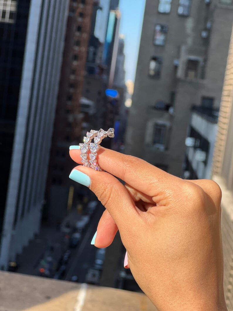 White CZ Hoop Earrings Cubic Zirconia J-hoop Style - Etsy | Etsy (US)