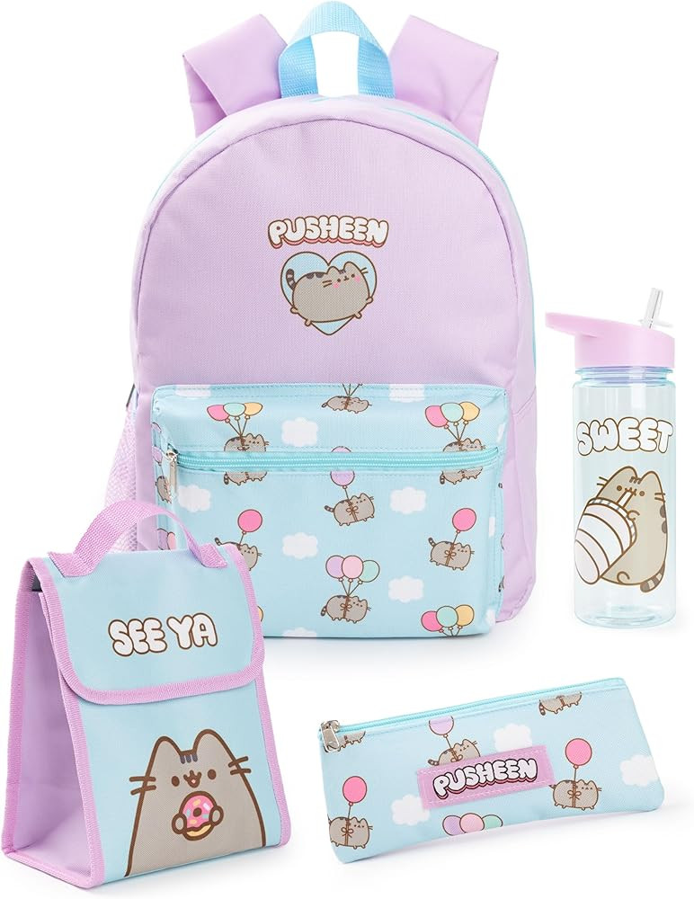 Pusheen Girls Backpack Set | Kids 4 Piece Blue & Pink Rucksack Bundle with School Bag, Pencil Cas... | Amazon (US)