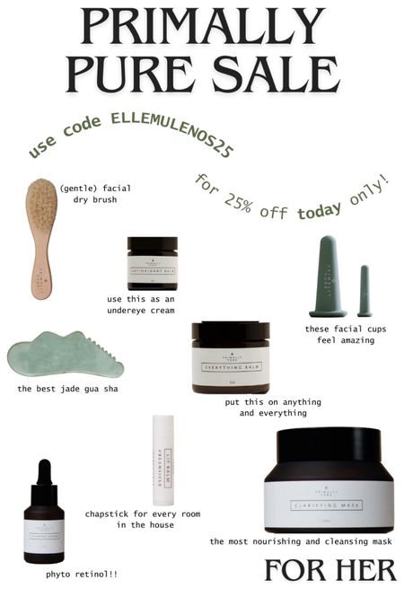 Primally pure picks for her, facial cups, Gua sha, facial dry brush, everything spray, use code ELLEMULENOS25 for 25% off TODAY only 11/22 - any other day use code ELLEMULENOS 

#LTKbeauty #LTKCyberWeek