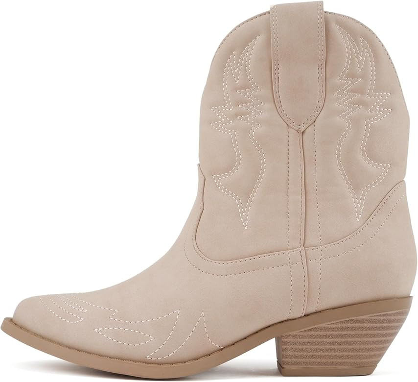 Soda Women Cowgirl Cowboy Western Stitched Ankle Boots Pointed Toe Short Booties Rigging-S (Wide ... | Amazon (US)