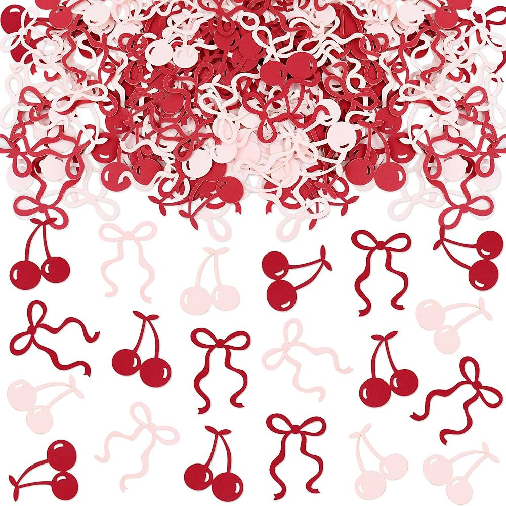 100 Pcs Pink Bows & Red Cherry Confetti Girl Party Decoration Baby Shower Engagement Party Decora... | Amazon (US)