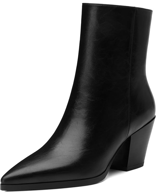 NUMALEO Womens Ankle Boots Chunky Low Heel Pointed Toe Heeled Booties Side Zipper Comfy Spring Fa... | Amazon (US)