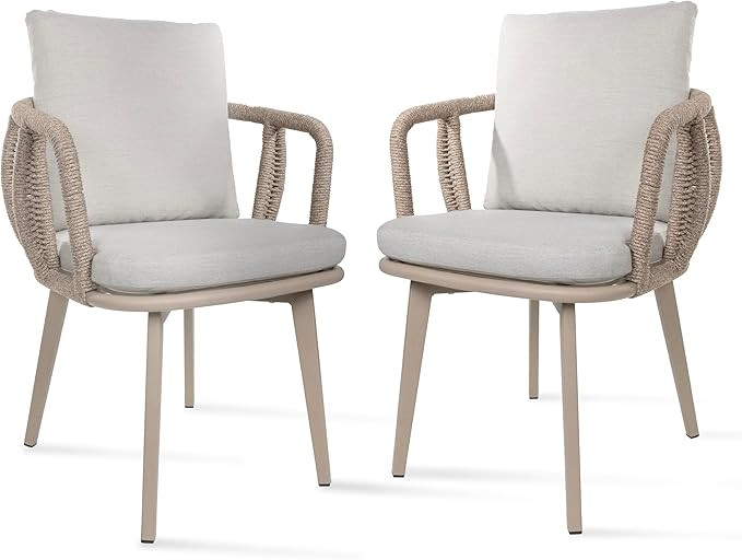 Arm Dining Chair Outdoor & Indoor Conversation Set with Aluminium Frame & Hand Woven Rope and Rem... | Amazon (US)
