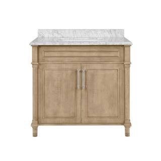 Aberdeen 36 in. x 22 in. D x 34.5 in. H Bath Vanity in Antique Oak with White Carrara Marble Top | The Home Depot