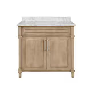Home Decorators Collection Aberdeen 36 in. x 22 in. D Bath Vanity in Antique Oak with Carrara Mar... | The Home Depot