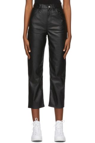 Black Faux-Leather Ribcage Straight Trousers | SSENSE