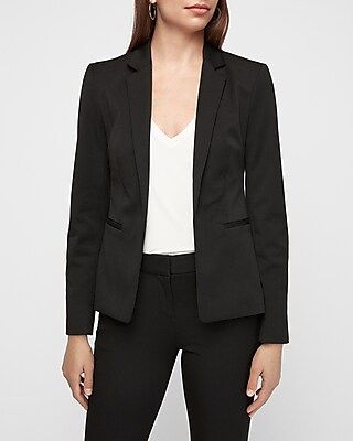 Notch Collar Kiss Front Cropped Business Blazer Black Women's 10 | Express