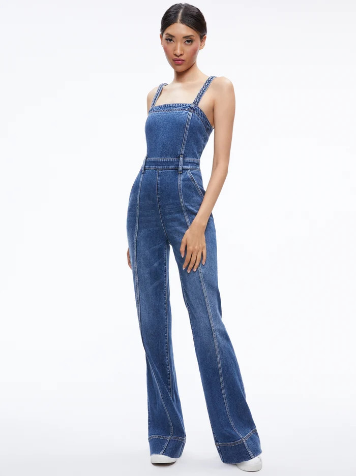 MELODY BRAIDED STRAP DENIM JUMPSUIT | Alice + Olivia