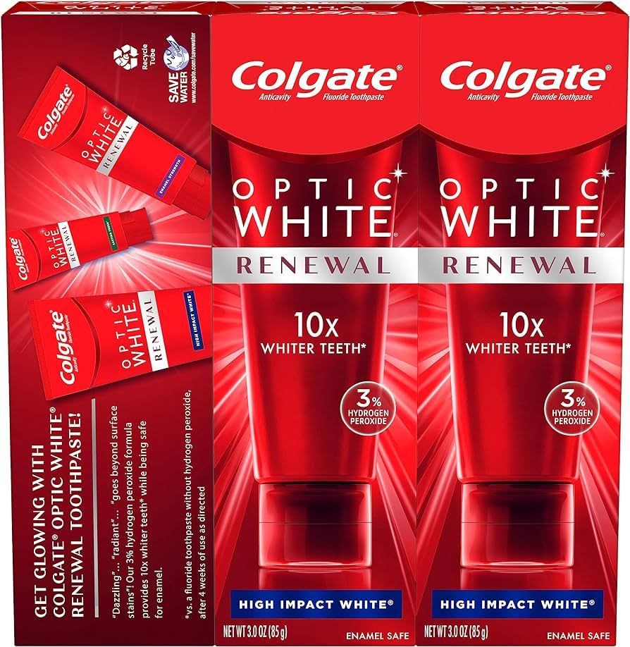 Colgate Optic White Renewal Teeth Whitening Toothpaste, High Impact White, 3 Oz Tube, 3 Pack | Amazon (US)