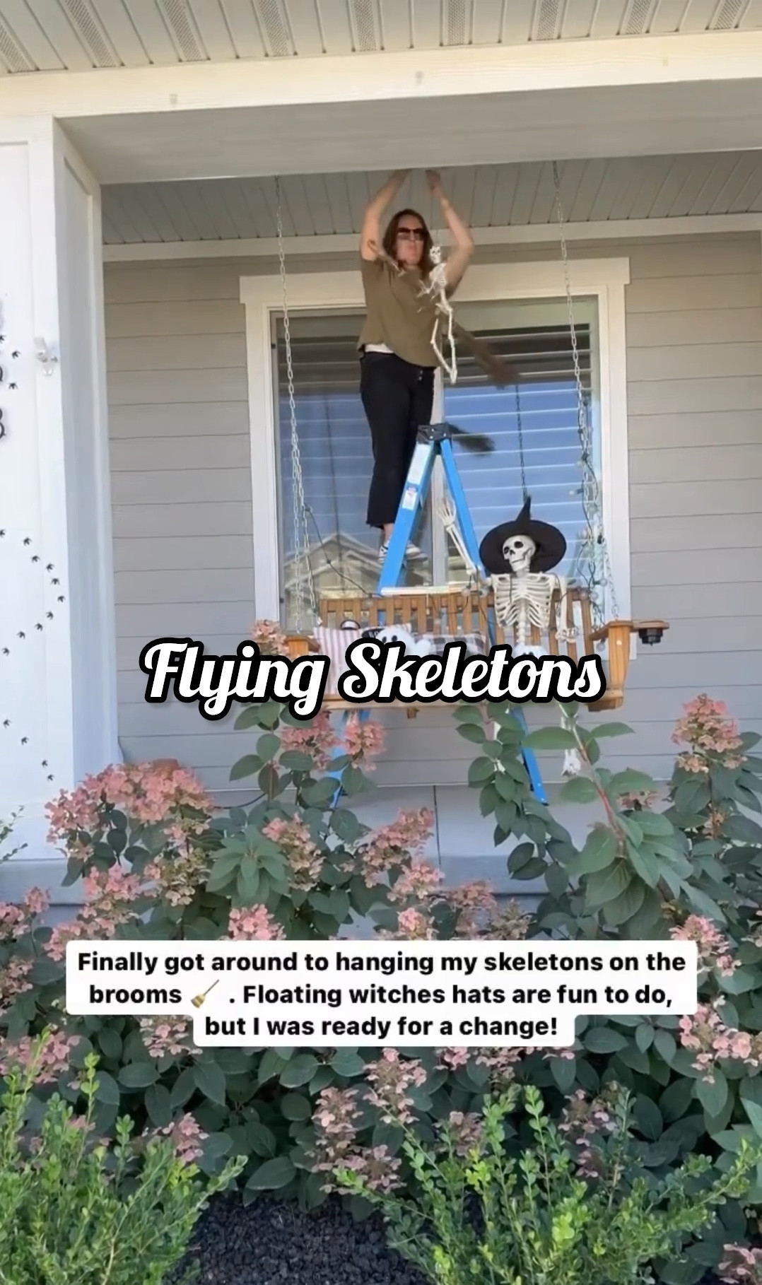 I love a good floating witch hat, but I wanted to switch it up this year & did flying skeletons! I love how they turned out. They spin in the wind and appear to be flying! I used Trader Joe's cinnamon brooms & 24 inch posable skeleton. 

#LTKfamily #LTKHalloween #LTKhome