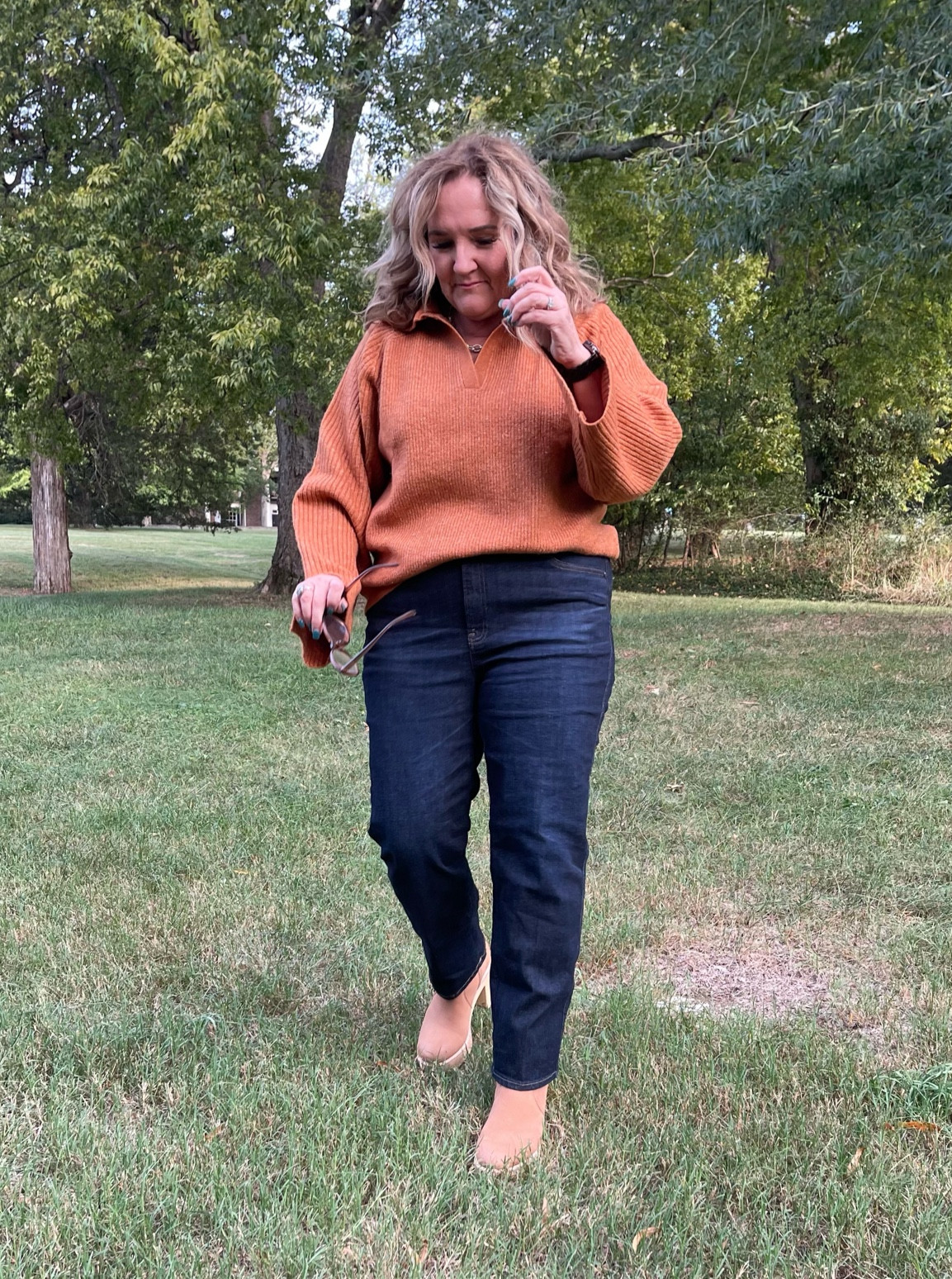 Great sweater in a beautiful deep pumpkin color. Loose fit. TTS. I’m in a large. 

Denim is a classic straight leg. I’m in a 2.5 regular length. I wish I had gotten a 2.0. Go with your smaller size. 



#LTKHalloween #LTKSeasonal #LTKunder100