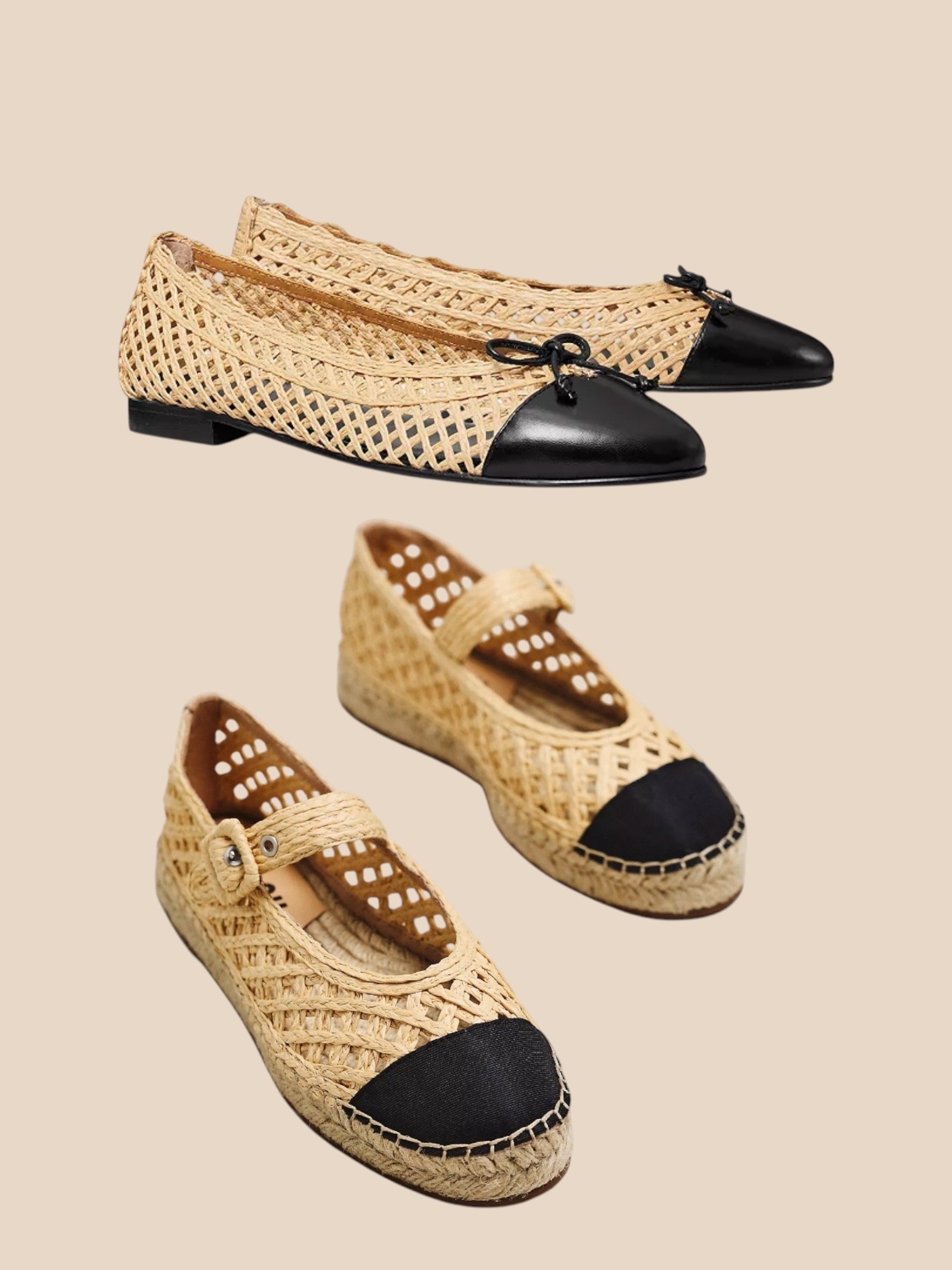 Cap-toe raffia flats… I can’t decide. Top or bottom?

#LTKmomlife #LTKOver40