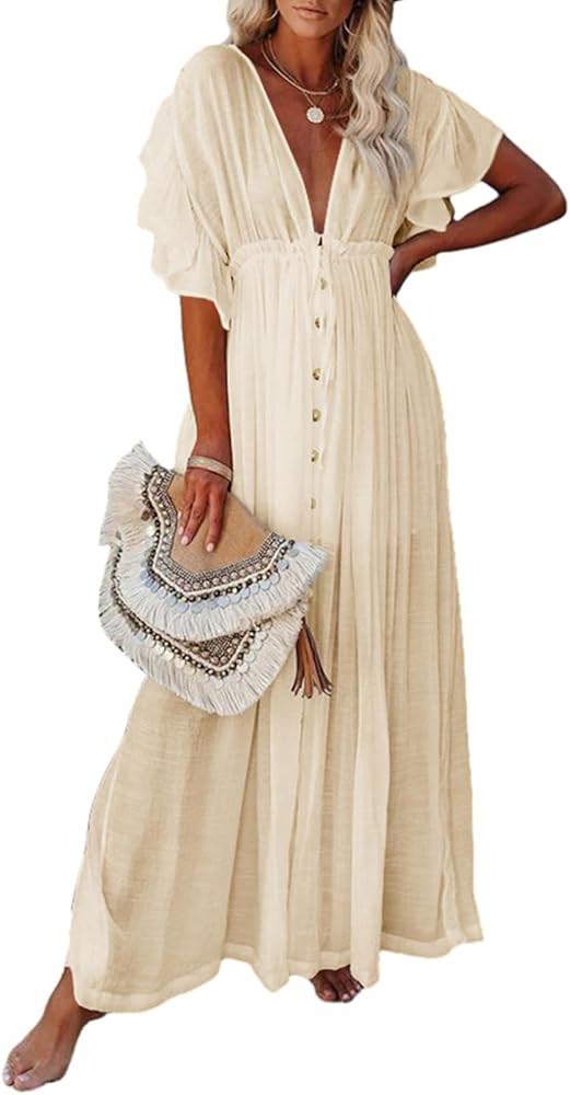 Dokotoo Women Summer Dresses Beach Dress Cover up 2024 Dress Boho Robe | Amazon (US)