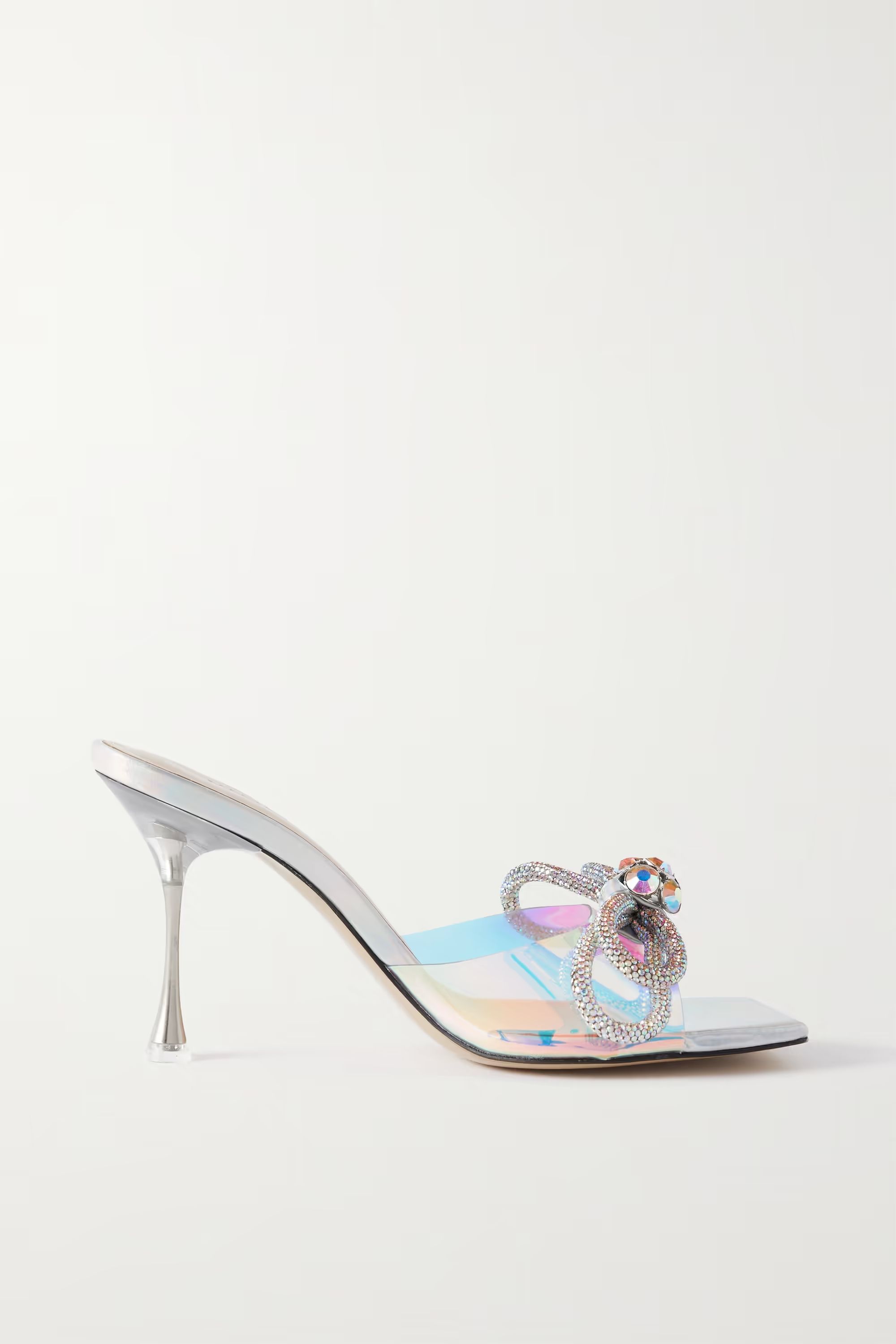 Double Bow crystal-embellished leather and iridescent PVC mules | NET-A-PORTER (UK & EU)