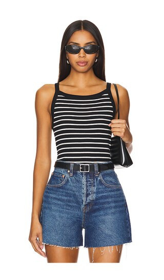 perfectwhitetee Rib Stripe Tank Top in Black. | Revolve Clothing (Global)