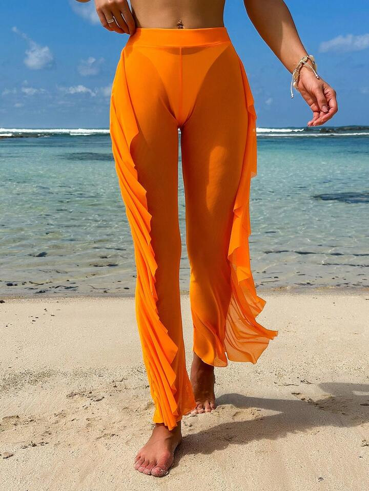 SHEIN SHEIN Swim Vcay Ruffle Trim Cover Up Pants | SHEIN