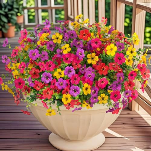 ADXORA 12 Bundles Artificial Flowers,Faux Plants for Spring Summer Decoration, UV Resistant Colorful Violets Eucalyptus for Outside Home Planter Porch Patio Yard Decor | Amazon (US)