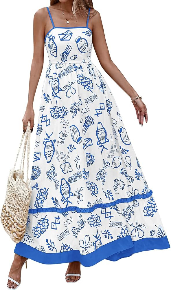 PRETTYGARDEN Summer Spaghetti Strap Dresses for Women 2026 Flowy Sundresses Casual Boho Sleeveles... | Amazon (US)
