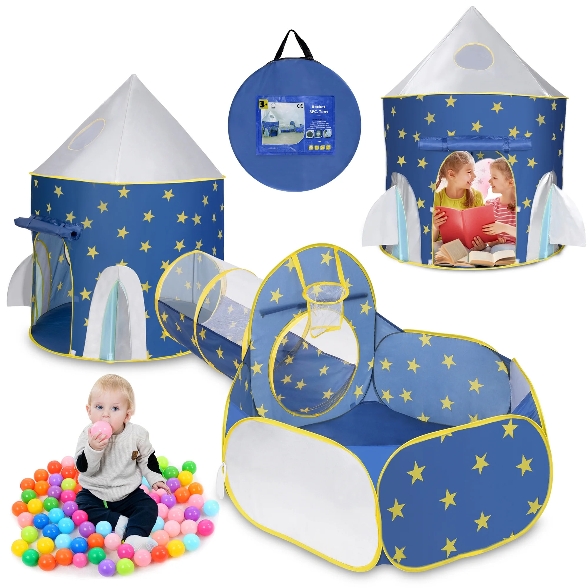 Wisairt Kids Play Tent, 3 in 1 Play Tents Tunnel Set with Ball Pit and Storage Bag, Indoor Outdoo... | Walmart (US)