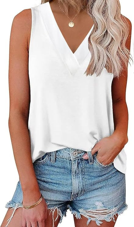 EyMuse Women V Neck Tank Tops Summer Sleeveless Tunic Casual Basic Shirts True Classic Tees Cute ... | Amazon (US)
