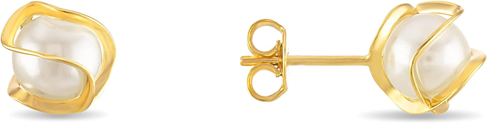 Barzel 18K Gold Plated Caged Pearl Stud Earrings, 6MM - Made In Brazil | Amazon (US)
