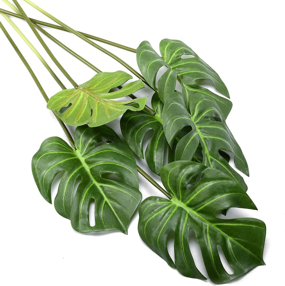 6 Pack Artificial Plants Palm Tree Leaves Faux Turtle Fake Tropical Large Imitation Leaf for Home... | Amazon (US)