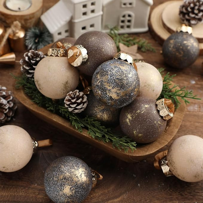 12 Pcs Neutral Textured Christmas Ball Ornaments 2.36'' Vintage Christmas Tree Decor Modern Rusti... | Amazon (US)