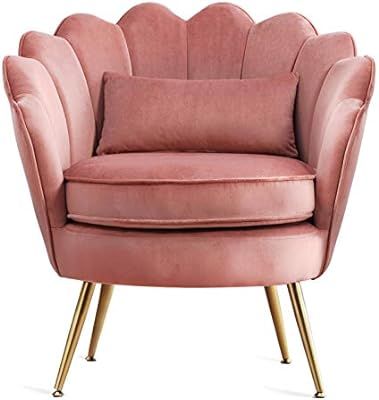 Modern Upholstered Accent Chair Pink, Velvet Single Sofa Chair with Golden Legs & Soft Pillow,Vel... | Amazon (US)