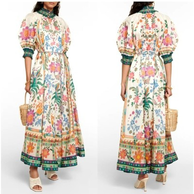$1527 Zimmermann Ginger Swing Belted Floral-Print Ramie Voile Maxi Dress Ecru 4  | eBay | eBay US