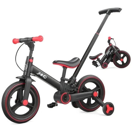 JMMD Toddler Bike with Push Handle for Kid 18-60 Months, 6 in 1 Foldable Tricycle with Training Wheel, Pedals, Kid Balance Bike for Boy & Girl, Black | Walmart (US)
