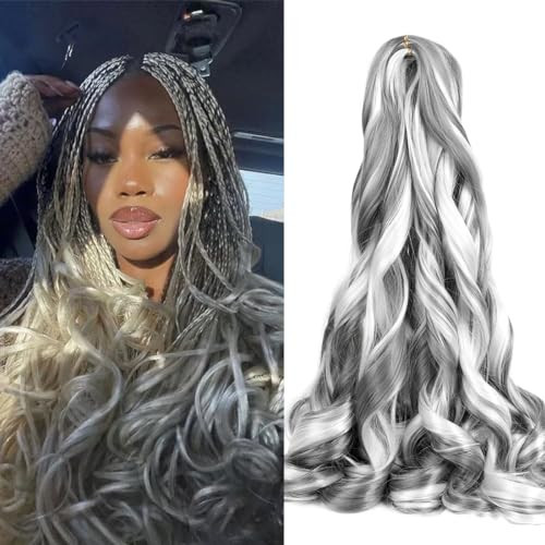 French Curly Braiding Hair 8Pack Mixed Dark grey/Light grey Pre Stretched Synthetic Spiral Curly Braiding Hair 24Inch Synthetic 75g/pack French Curl Braiding Hair Extensions(24Inch,8 Packs,Mix-grey) | Amazon (US)