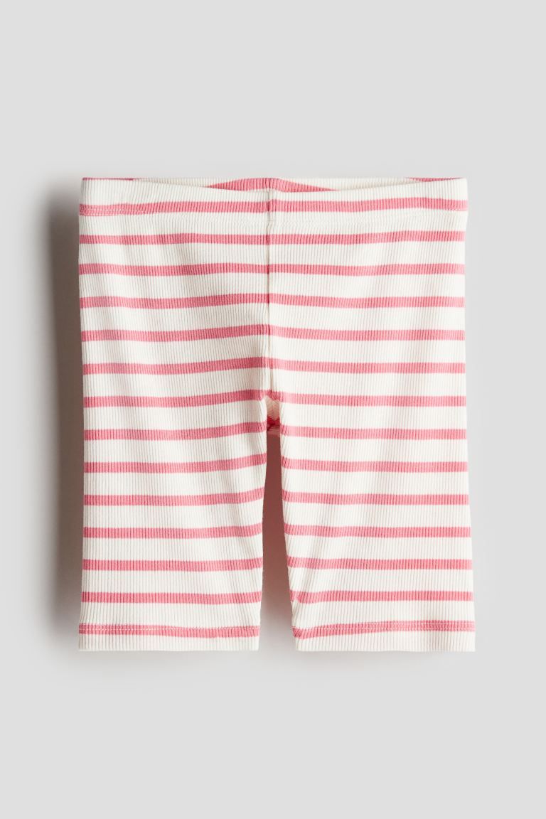 Ribbed Bike Shorts - Regular waist - Knee-length - White/pink striped - Kids | H&M US | H&M (US + CA)