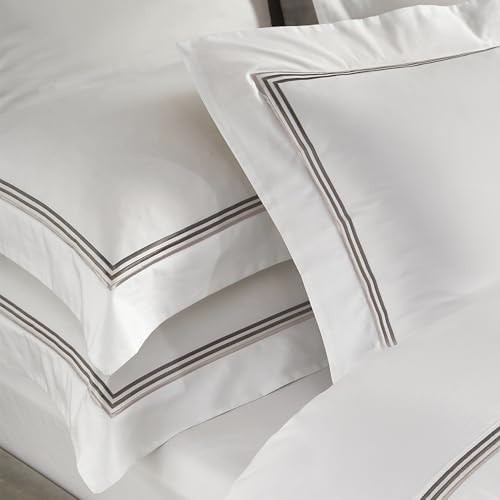 White Pillow Shams Queen Size Set of 2, 100% Cotton Luxury Hotel Embroidered 3-Lines Stitched Hem... | Amazon (US)