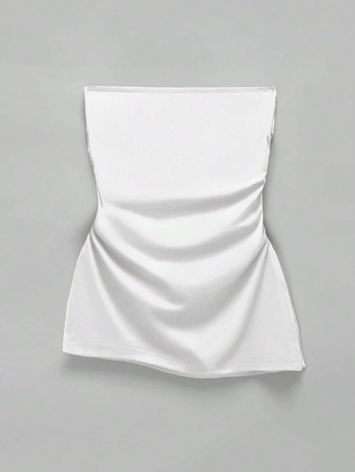 SHEIN EZwear Women's Solid Color Simple Pleated Design Strapless Top | SHEIN