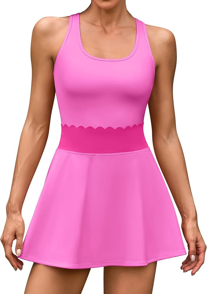 ATTRACO Women's 2 Piece Tennis Dress with Built-in Shorts Scalloped Golf Dress Racerback Athletic... | Amazon (US)