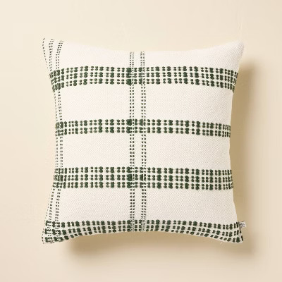 18"x18" Open Texture Plaid Square Christmas Throw Pillow Dark Green - Hearth & Hand™ with Magno... | Target