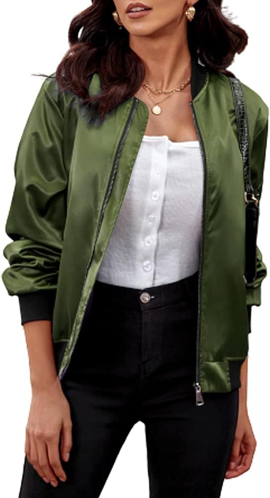 Zeagoo Womens Bomber Jacket Spring Casual Jackets Lightweight Zip Up Jacket Coat Windbreaker Outwear | Amazon (US)