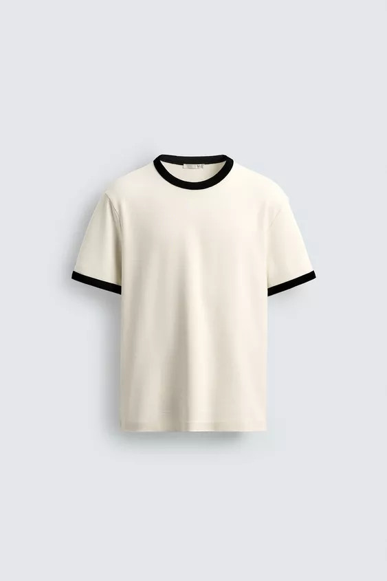 BASIC RIBBED CONTRAST T-SHIRT | Zara UK