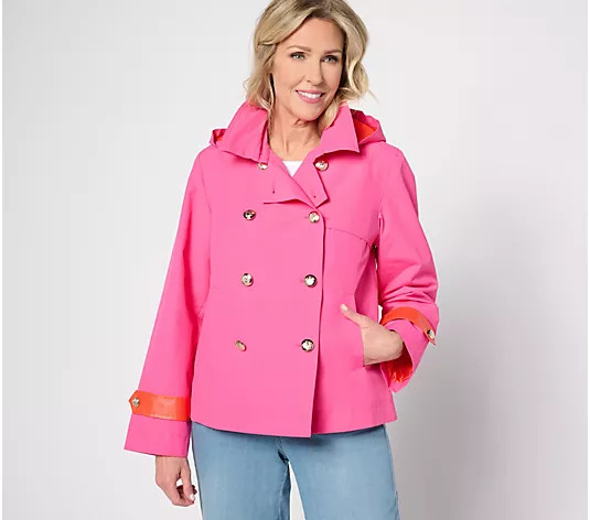 Dennis Basso Double Breasted Trench Coat with Pop Color Detail | QVC