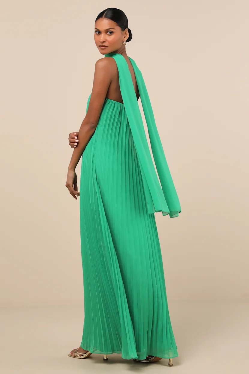 Lael Green Pleated Strapless Dress and Scarf Set | Lulus