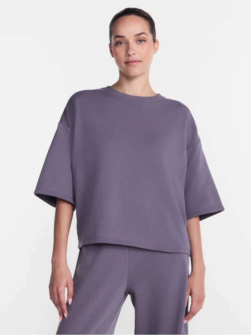 Athletic Works Women's and Women's Plus French Terry Cropped Boxy Tee, Sizes XS-4X | Walmart (US)