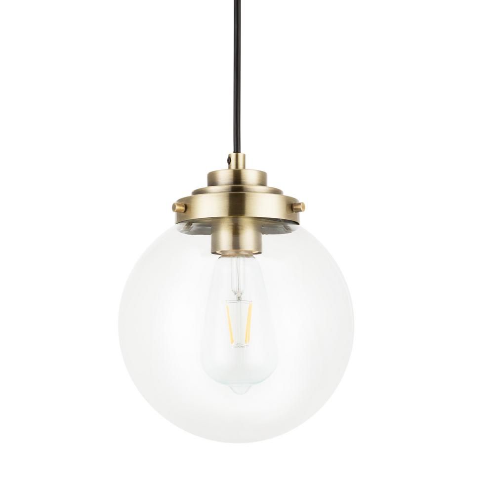 Merra 1-Light Brass Spherical Pendant Light with Globe Glass Shade | The Home Depot