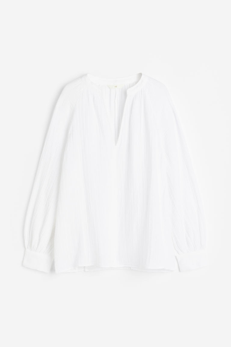 H & M - Double-weave Blouse - White | H&M (US + CA)