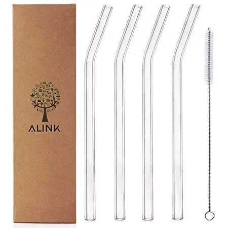 Alink Glass Smoothie Straws Reusable Clear Bent 9 in X 10 mm Drinking Straws Set of 4 with Cleaning  | Walmart (US)