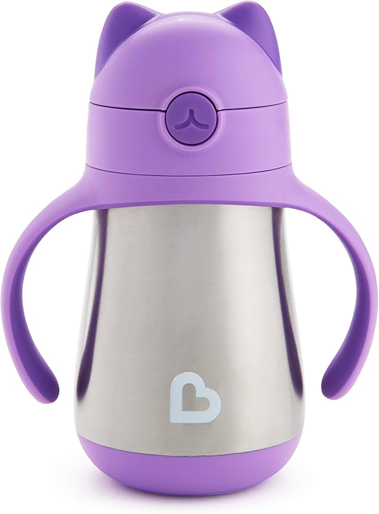 Munchkin® Cool Cat™ Toddler Sippy Cup with Straw Cup, 8 Ounce, Stainless Steel, Purple | Amazon (US)