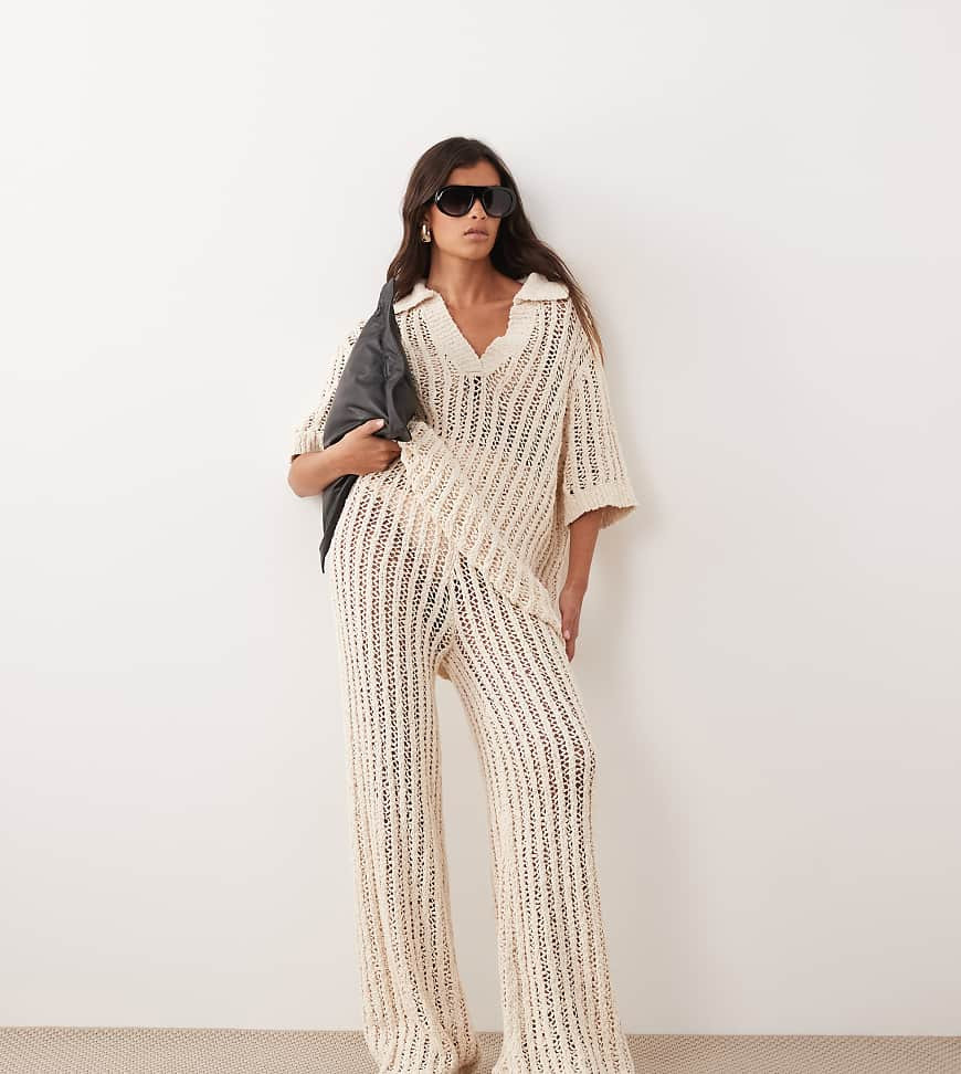 ARRANGE crochet straight leg trousers co ord in ivory-White | ASOS (Global)