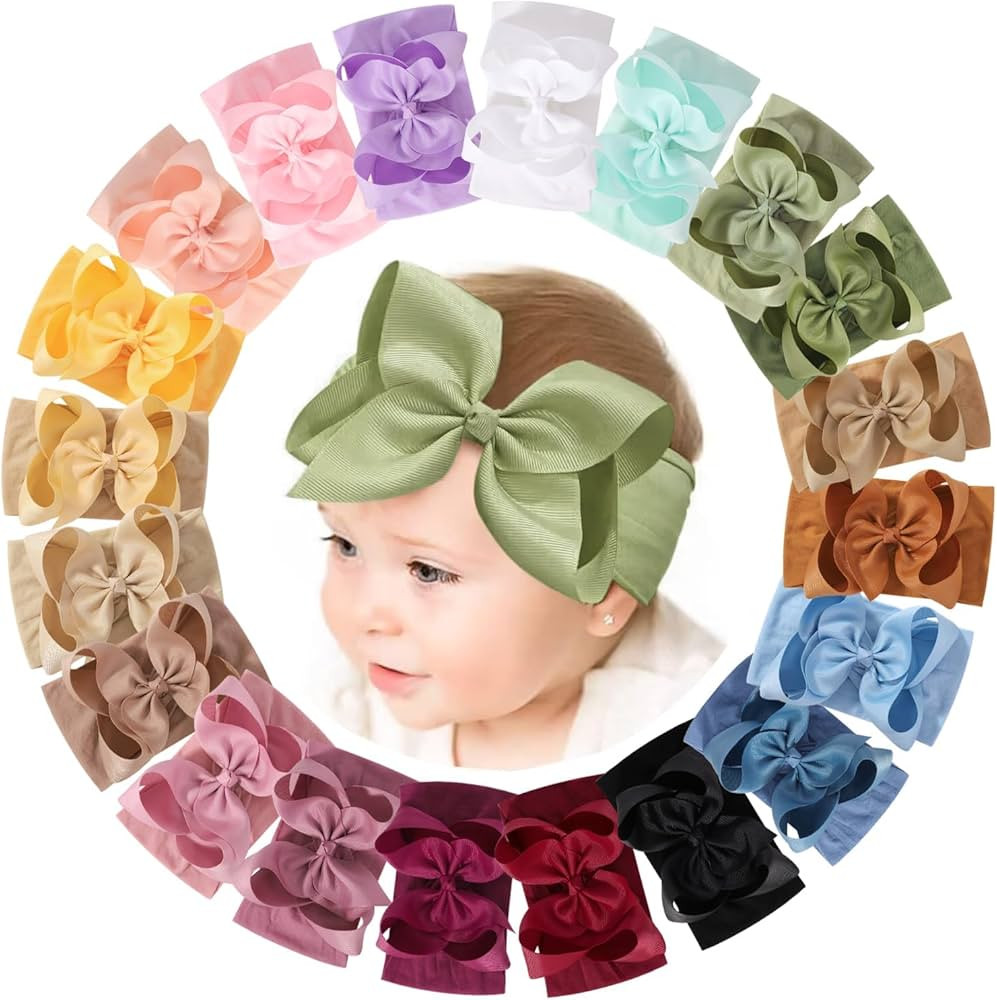 doboi 20PCS Baby Bows Baby Girl Headbands Nylon Hairbands with Ribbon Bow Handmade Elastic Baby H... | Amazon (US)